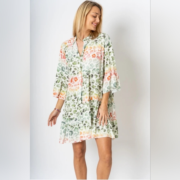 Made In Italy Multicolor Leopard Print Mini Dress Size Large/XL - Picture 1 of 4